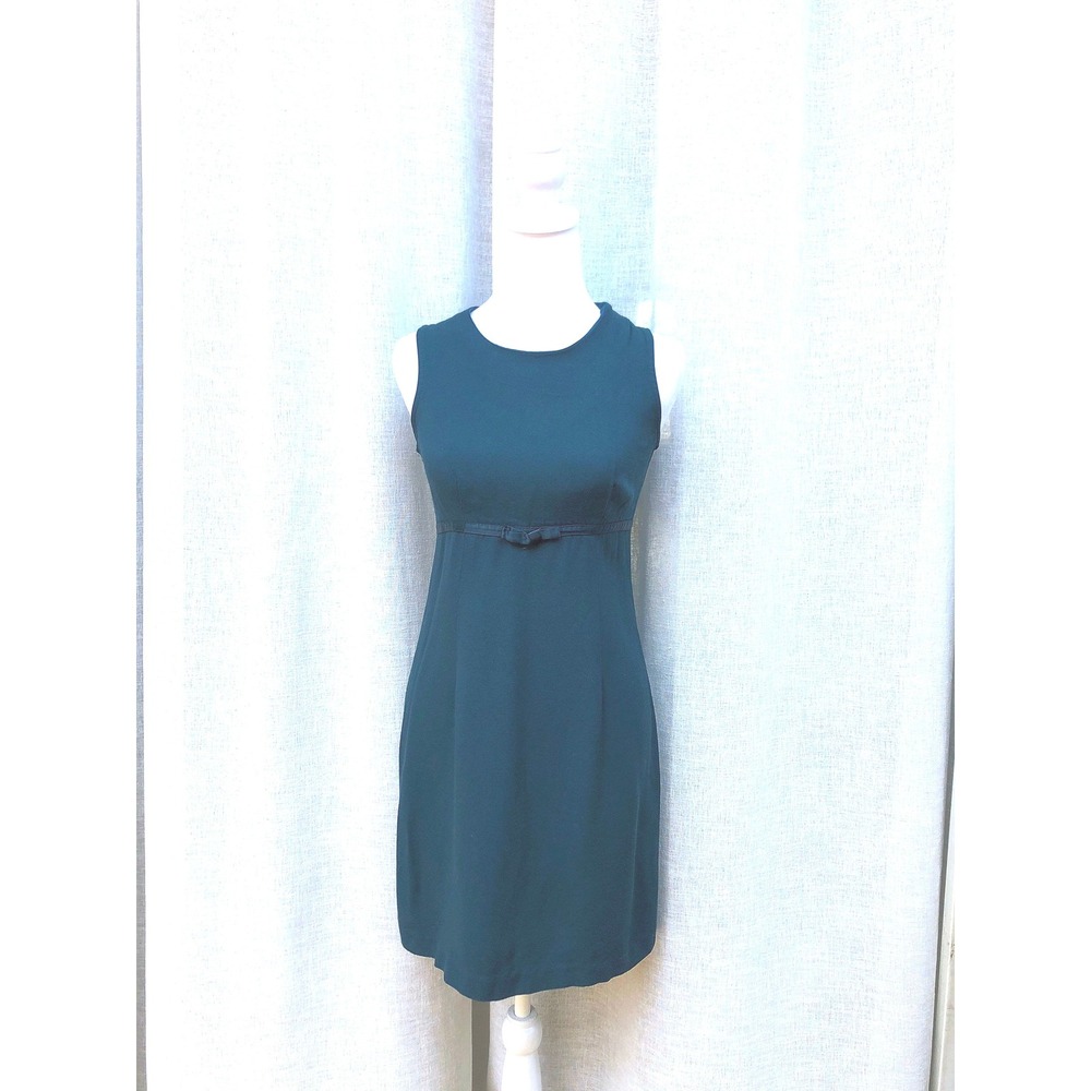 1970 dark aqua blue sleeveless mini dress with fron bow